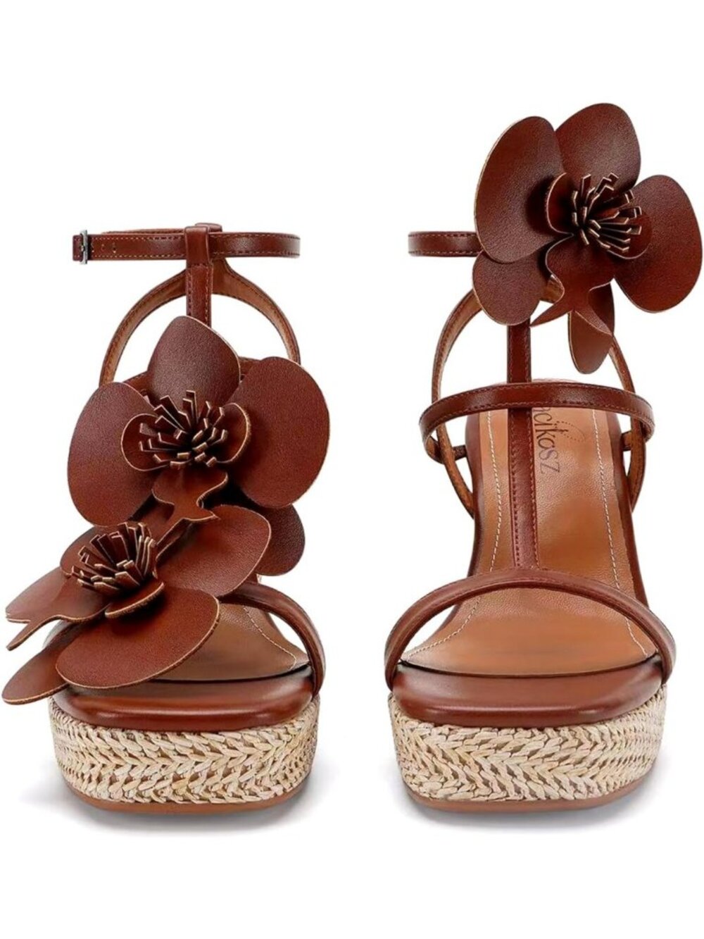 Strappy Raffia Wedge Sandals for Women - Floral Platform Heels, Summer Style